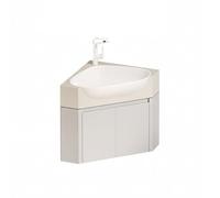 Mueble de baño esquinero con fregadero, armario flotante montado en la pared para espacios pequeños, diseño que ahorra espacio, incluye lavabo de pedestal y desagüe