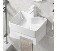 Mueble de baño esquinero de Pared con toallero, Lavabo pequeño Flotante con Soporte de Acero Inoxidable, Lavabo para Espacios reducidos, Blanco, Talla única.