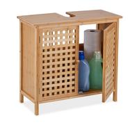 Relaxdays Mueble de Baño Bajo Lavabo, Armario Pila Hueco para Sifón, Puertas Estilo Rejilla Bambú, 61x66x30 cm, Natural