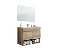 Miroytengo Mueble de Baño Estilo Natural en Color Roble Nordik con 1 Hueco de Almacenamiento y 2 Puertas 80x64x45 cm (Lavabo Cerámico)