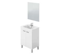 Mueble de baño ezio estilo contemporáneo en color blanco con 2 puertas y espejo 60x80x45 cm (lavabo opcional)
