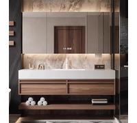 Mueble de baño flotante con fregadero, armario con espejo LED antiniebla, cajones de muebles de pared de madera maciza, grifo incluido