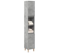 Mueble de Baño Gris Hormigón, Madera de Ingeniería, 6 Compartimentos, Patas de Madera Maciza, Armario Multiusos, Requiere Montaje, Para Baño, Cocina y Oficina, Color Gris Hormigón, 30 x 30 x 190 cm