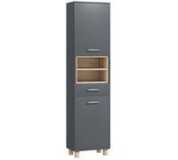 Mueble de baño HOMCOM tipo columna, mueble de baño con 2 armarios, cajón y 2 espacios abiertos, armario alto para cocina, salón, 40x24x160 cm, Gris