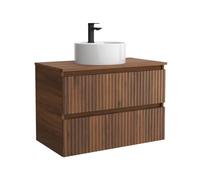 Mueble de baño kira 100cm nogal 2 cajones + lavabo 1 poza porcelana