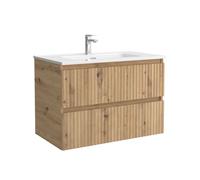 Mueble de baño kira 100cm roble 2 cajones + lavabo 1 poza porcelana
