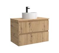 Mueble de baño kira 70cm roble 2 cajones + lavabo 1 poza porcelana