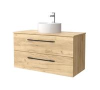 Mueble de baño morai 100 cm roble con tirador negro | lavabo sobre encimera | salgar