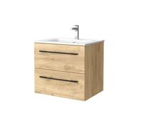 Mueble de baño morai 60 cm roble con tirador negro | lavabo de porcelana | salgar