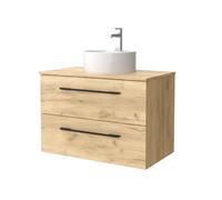 Mueble de baño morai 80 cm roble con tirador negro | lavabo sobre encimera | salgar