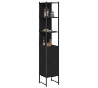 Mueble de Baño Negro, Panel de Madera y Acero con Recubrimiento en Polvo, Diseño Compacto, Mueble Bajo Lavabo, Armario Multiusos, Requiere Montaje, Para Baño y Sala de Estar, 33 x 33 x 185,5 cm