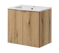 Mueble de baño newport con lavabo y 2 puertas 60x57x39cm- efecto roble [en.casa]