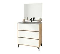 Mueble de baño para lavabo 80 cm elba 3 cajones guías metálicas blanco mate y roble kraft (sin lavabo) 91 cm