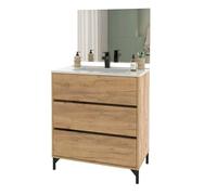 Mueble de baño para lavabo 80 cm elba 3 cajones guías metálicas roble kraft (sin lavabo)