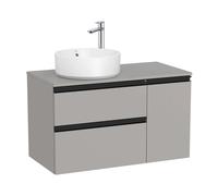 Mueble de baño para lavabo izquierdo de 90 cm de ancho con 1 puerta y 2 cajones color gris mate The Gap Roca - Sin toallero / Sin conjunto de patas / Con caja organizadora + Sin caja organizadora + Si