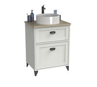 Mueble de baño para lavabos de 60 cm toscana blanco mate y roble cambrian con 1 puerta y 1 cajón (lavabo cerámico)