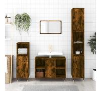 Mueble de Baño Roble Ahumado, Madera de Ingeniería, Diseño con 2 Compartimentos con Puertas, 1 Compartimento Abierto, Patas de Hierro, Para Baño, Dormitorio y Oficina,Roble Ahumado, 30 x 30 x 100 cm