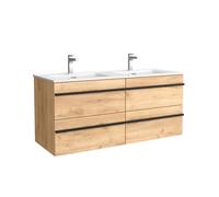 Salgar Mueble de baño Born 120 cm 100% montado de fábrica Acabado Roble suspendido 4 cajones Cierre amortiguado Apertura Tirador Perfil Lavabo Porcelana Blanca Marca, 97958