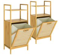 Mueble de baño set de 2 bambú 35L cesta ropa y estantería