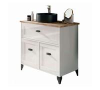 Miroytengo Mueble de Baño Siena con 1 Cajón y 2 Puertas Blanco Soft y Roble Cambrian (con Lavabo Cerámico)