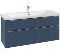 Mueble de baño Subway 3.0 de Villeroy & Boch, iluminación LED, 4 extraíbles, centro de lavabo, 1272x576x478mm, C602L1VJ, Color: Frontal/carcasa: roble nórdico, mango: negro volcán