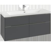 Mueble de baño Subway 3.0 de Villeroy & Boch, iluminación LED, 4 extraíbles, centro de lavabo, 1272x576x478mm, C602L1AB, Color: Frontal/carcasa: roble negro, empuñadura: negro volcán