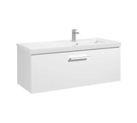 Mueble de baño con lavabo derecho y 1 cajón de 110 cm de ancho color blanco brillo Unik Prisma Roca - Sin toallero / Con caja organizadora / Sin caja organizadora + Sin set de 2 colgadores