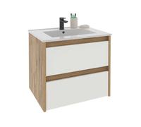 Mueble de baño suspendido 60 cm nilo blanco mate y roble kraft 2 cajones 60x60x46 cm (sin lavabo)