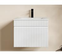 Mueble de baño suspendido blanco con lavabo encastrado - 60 cm - SATARA