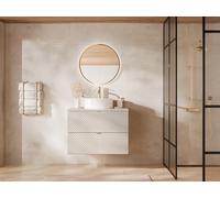 Mueble de baño suspendido con diseño de espiga con encimera - Beige - 80 cm - DORIONI