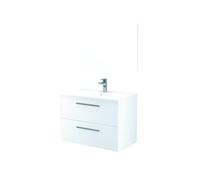 Mueble de baño suspendido con espejo, blanco brillante, 2 cajones con cierre progresivo y tiradores modernos para lavabo, 80 x 45 x 57 cm, no incluye lavamanos