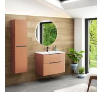 Mueble de Baño Suspendido con Lavabo Cerámico Galsaky | Mueble Baño Volado de 2 Cajones Cierre Amortiguado y Organizador | Guías Hettich | Sunset Mate Tirador Oro | 60cm