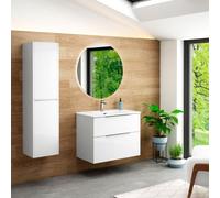 Mueble de Baño Suspendido con Lavabo Cerámico Galsaky | Mueble Baño Volado de 2 Cajones Cierre Amortiguado y Organizador | Guías Hettich | Blanco Brillo Tirador Cromo | 100cm