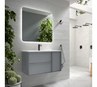 Mueble de Baño Suspendido con Lavabo Cerámico Oslo | Mueble Baño Volado de 2 Cajones con Puerta Lateral con Cierre Amortiguado y Organizador | Mist Mate | 80cm