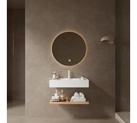 Mueble De Baño Suspendido Con Lavabo De Resina, Almacenamiento Con Estante Estriado, Mueble Lavabo Colgante, Mueble De Baño, Adecuado Para Baño y Aseo, Madera Natural y Blanco, 75.00x46.00x20.70 cm