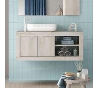 Mueble de baño suspendido con lavabo sobre encimera en pino blanco 110x47H cm - Bax