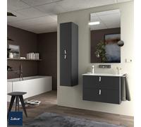 Mueble de Baño Suspendido con Lavabo y 2 Cajones Salgar Uniiq 80 cm Gris Antracita - Lavabo con toallero a la derecha / Sin patas / Con tiradores anodizado brillo + Con agujero para grifo + Sin column