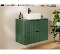 Mueble de baño suspendido estriado con lavabo cuadrado sobre encimera - Verde mate - 80 cm - ZEVINI