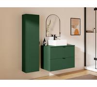 Mueble de baño suspendido estriado con lavabo cuadrado sobre encimera y columna - Verde mate - 80 cm - ZEVINI