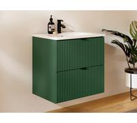 Mueble de baño suspendido estriado con lavabo encastrado - Verde mate - 60 cm - ZEVINI