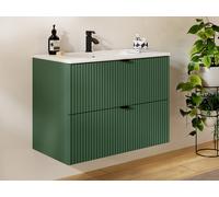 Mueble de baño suspendido estriado con lavabo para encastrar - Verde mate - 80 cm - ZEVINI