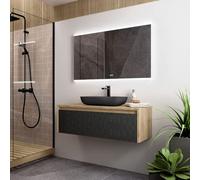 Mueble de Baño Suspendido Lambda con Lavabo SobrePoner Masai | Mueble Baño Volado de 1 Cajón con Cierre Amortiguado | Guías Grass | Negro | 120cm