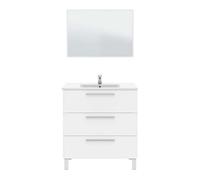 Mueble de baño taria estilo contemporáneo en color blanco brillo con espejo y 3 cajones 80x86x45 cm (lavabo opcional)
