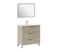 Mueble de baño taria estilo natural en color roble claro con 3 cajones, patas y espejo 80x86x45 cm (lavabo opcional)