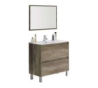 Mueble de baño zenda estilo natural en color roble nordik con espejo y 2 cajones 80x80x45 cm (lavabo opcional)