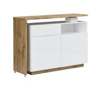 Mueble de bar pivotante ELDIR - 2 puertas, 1 cajón y 1 estante - MDF - Blanco lacado y roble