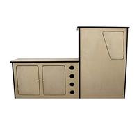 Mueble de Cocina para Caravana Autocaravana Casa Rodante Casa Móvil Cámper de Madera MDF 202x42x124cm 18mm Espesor con Acabado Negro 3 Armarios y Botellero GRATIS Proyecto Bricolaje Autoconstrucción