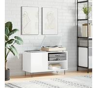 Mueble de discos de vinilo y soporte para reproductor - Capacidad para 100 discos, mesa de almacenamiento de metal, 85 x 38 x 48 cm, madera de alta brillo, acabado blanco brillante, muebles de música