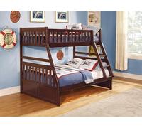 Mueble de dormitorio juvenil con acabado de cerezo oscuro, 1 litera individual/matrimonial, muebles de madera de pino, cama Queen (Cherry Twin)