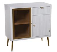 Mueble de Entrada de Madera con 2 Puertas 1 de Cristal y 1 Cajon en Blanco y Dorado 80x40x81cm, alt.Patas 20,5cm